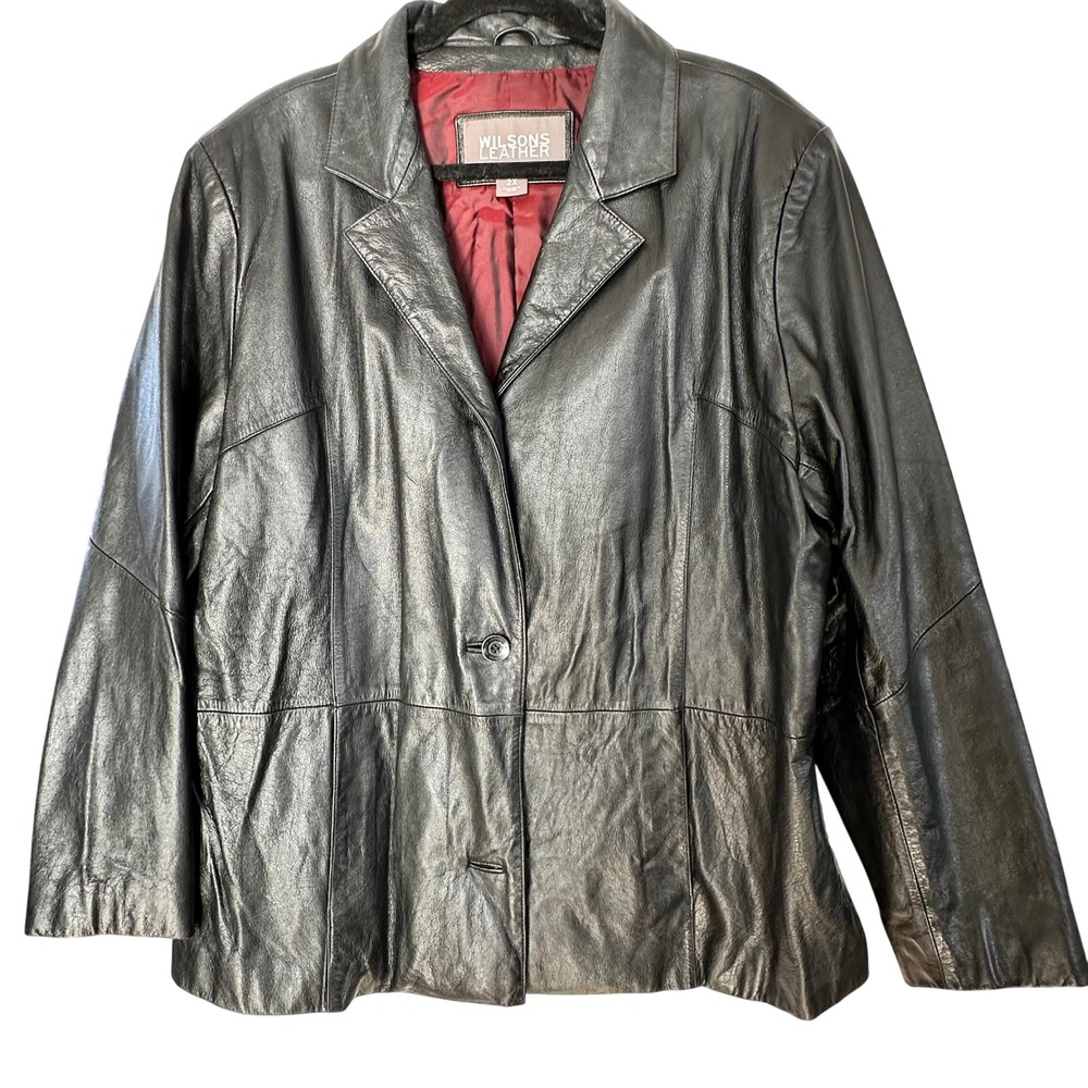 Wilsons Leather Womens Black Leather Jacket 2X Tailored Button Front Lined